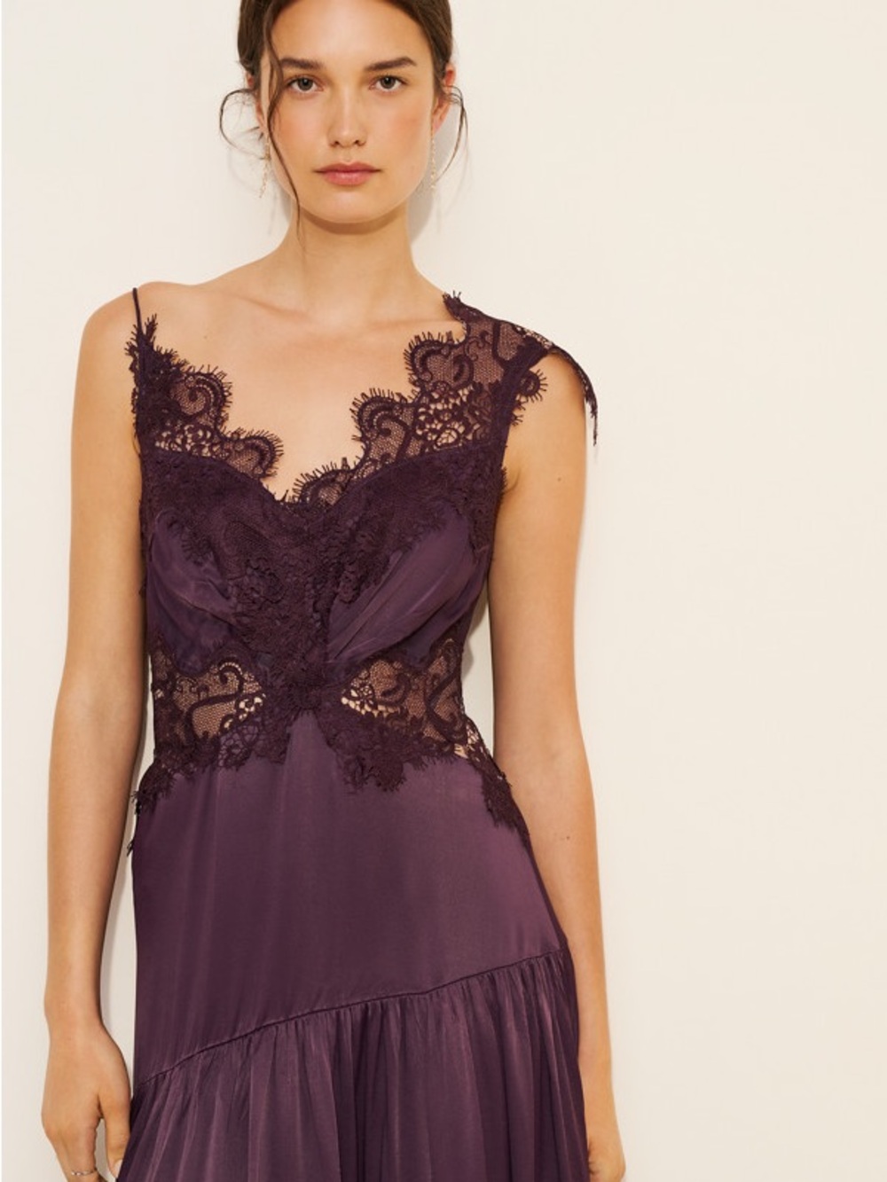 BHLDN Plum Lace-Trim Midi Dress - Picture 3 of 10